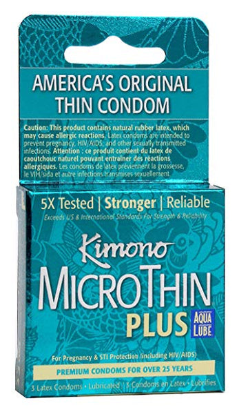 Kimono Micro Thin Aqua Lube Condoms - Box of 3
