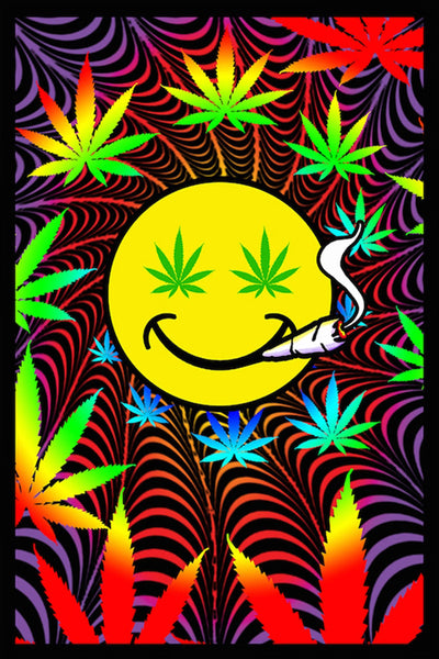 Happy Weed Flocked Blacklight Poster
