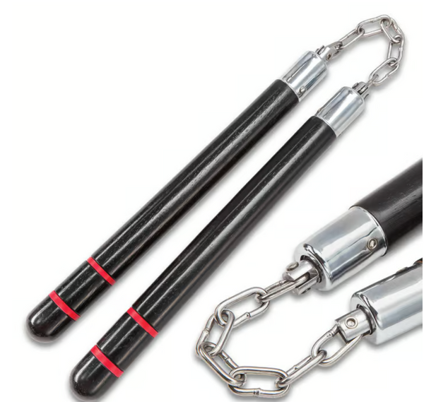 Black Wood Nunchucks with Ball Bearing Chain