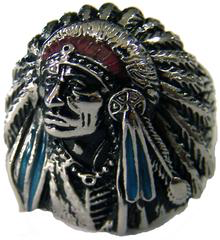 Native Style Indian Cheif W Bonnet Stainless Steel Biker Ring