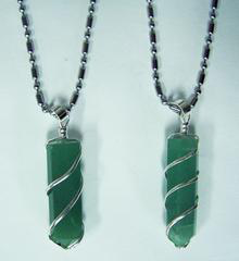 Green Aventurine Coil Wrapped Stone 18 Inch Silver Chian Necklace