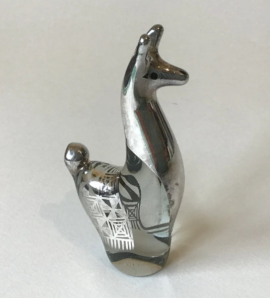 Vintage Copabella Silver Plate Art Glass Llama Figurine Peru