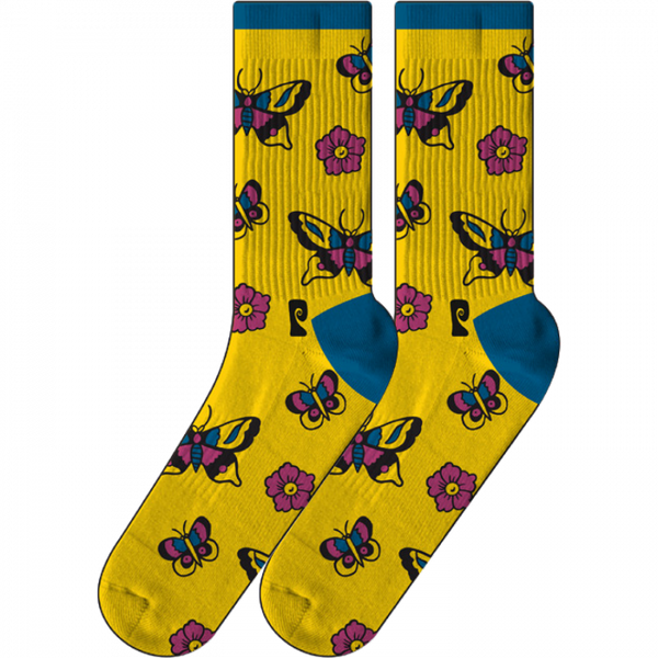 Psockadelic - Butterfly Flower Crew Socks - Yellow