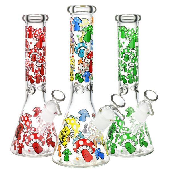 Mushroom Beaker Water Pipe | 10" | 14mm F | Colors Vary