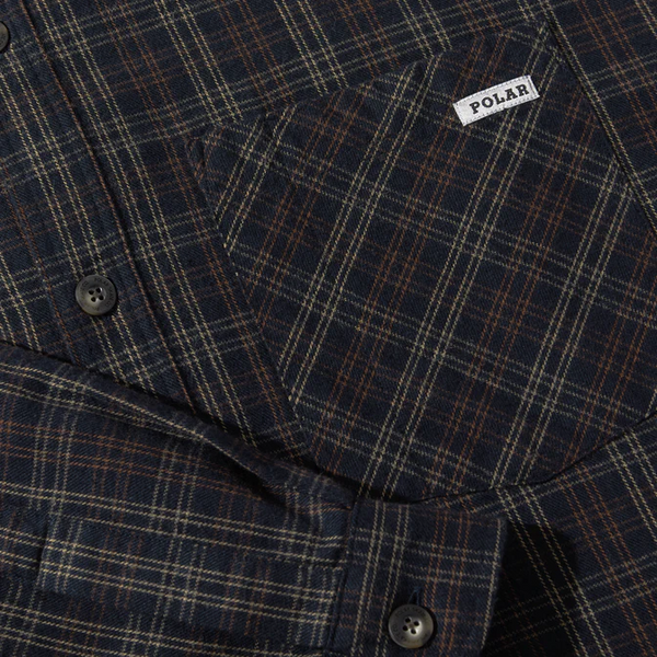 Polar Skate Co - Mitchell Long Sleeve Flannel Shirt - Navy / Brown