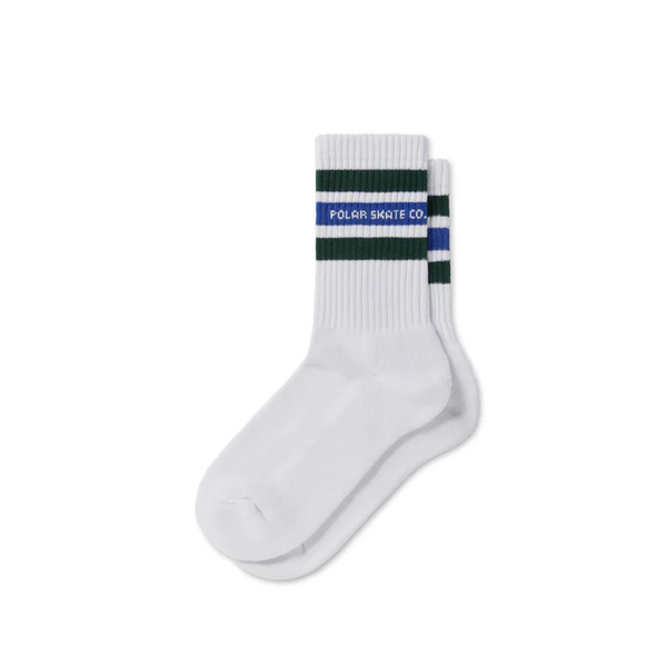 Polar Skate Co - Fat Stripe Socks(White / Green / Blue) - (US 7-9)