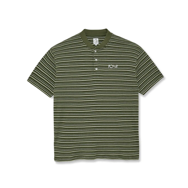 Polar Skate Co - Stripe Rib Henley T-Shirt - Uniform Green