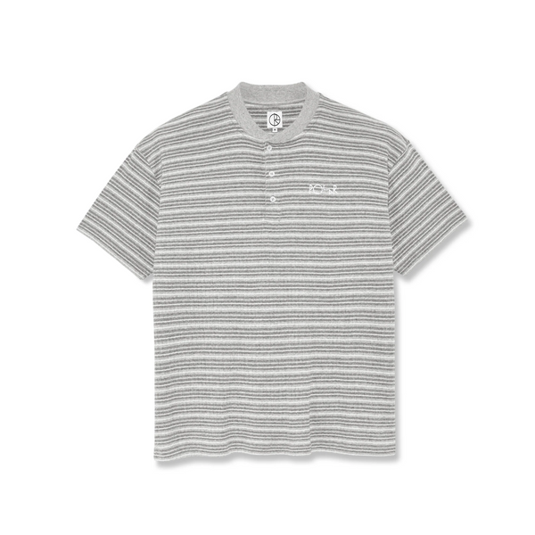 Polar Skate Co - Stripe Rib Henley T-Shirt - Heather Grey