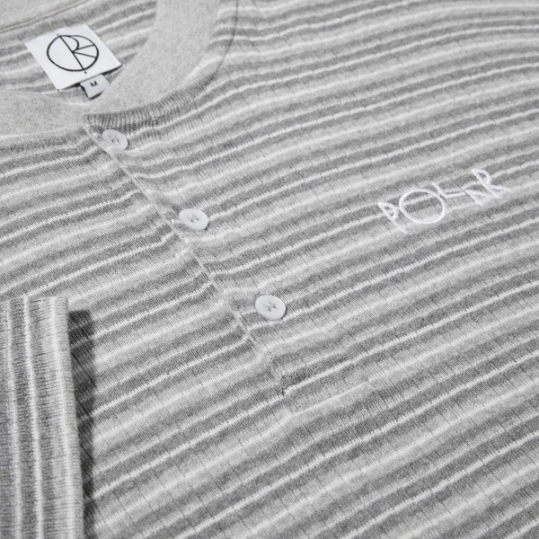 Polar Skate Co - Stripe Rib Henley T-Shirt - Heather Grey