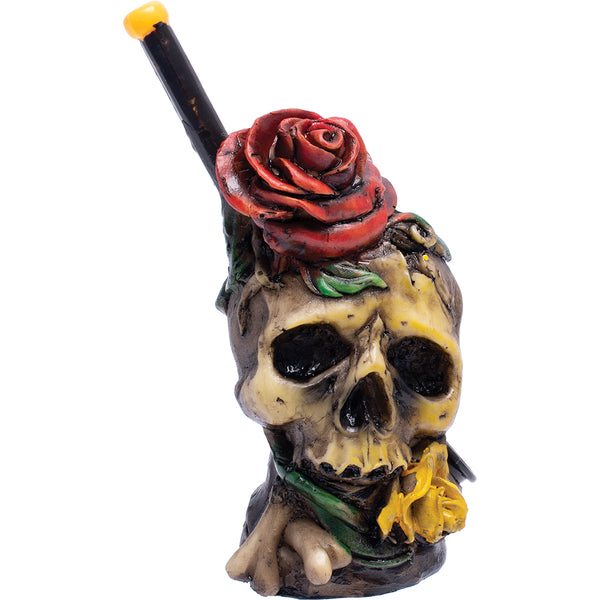 Skull Rose Novelty Resin Pipe