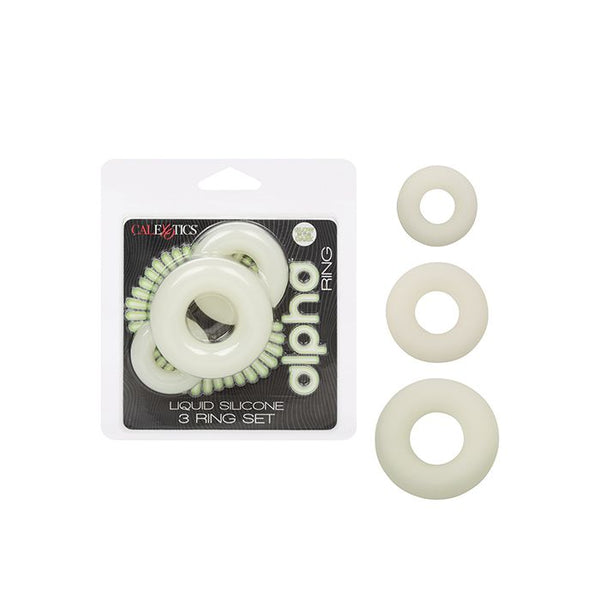 Alpha Liquid Silicone Glow in the Dark Cock Ring - Set of 3
