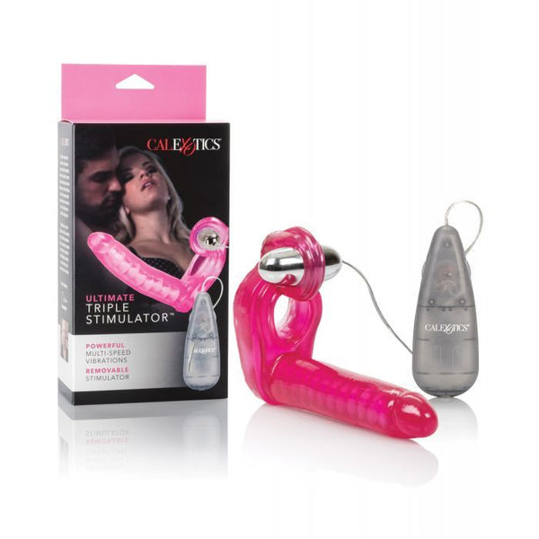 The Ultimate Triple Stimulator Flexible Dong w/Cock Ring - Pink