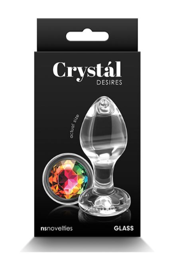 Crystal Desires Glass Round Gem Butt Plug Medium - Rainbow