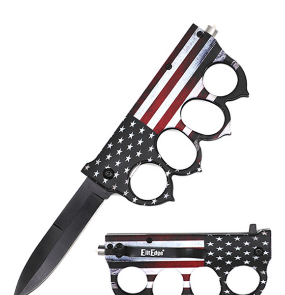WWI Trench Knife Folder Spring Assist Knife - US Flag Knuckle