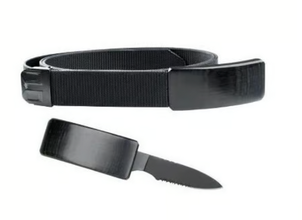 Adjustable Nylon Belt Black Pakkawood Buckle With Hidden Knife