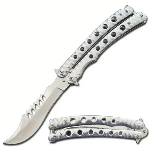 9" The Predator Curved Silver Blade Butterfly Knife