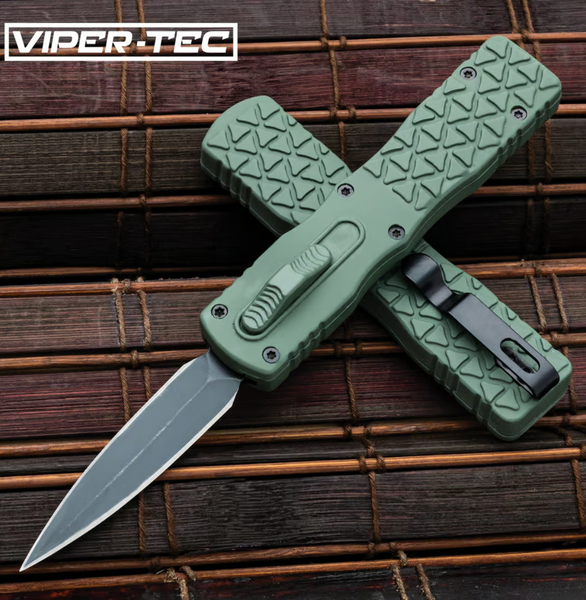 Viper-Tec Mini Mantis Automatic OTF Pocket Knife - Stainless Steel Blade, OD TPR Handle, Slide Trigger, Pocket Clip