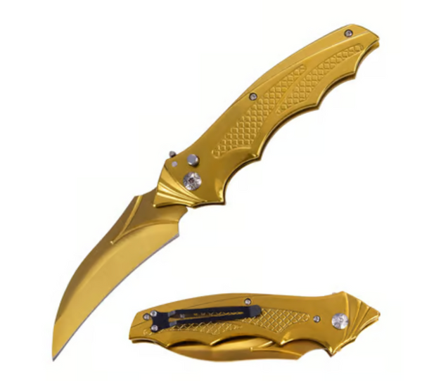 5.95" Closed Golden Push Button Bat Knife