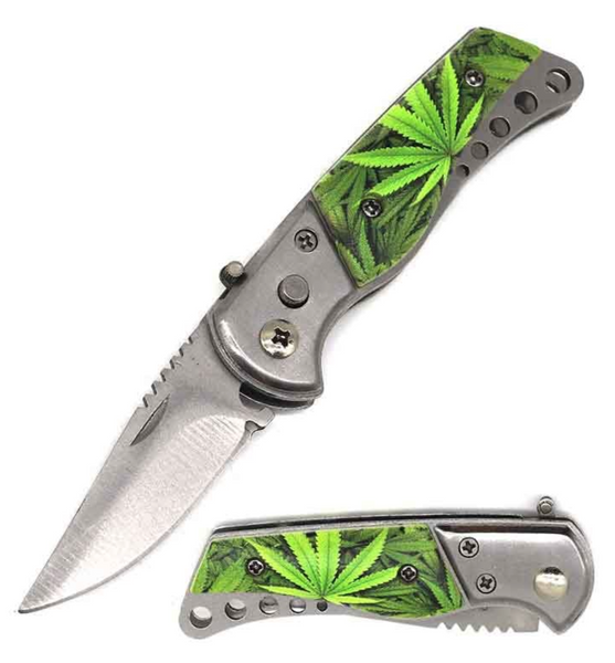 3.25" Closed Marijuana Push Button Mini Automatic Pocket Knife