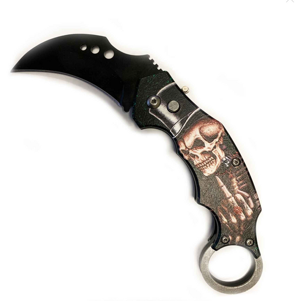 5" Closed Skeleton SwitchBlade Karambit Knife Finger Ring