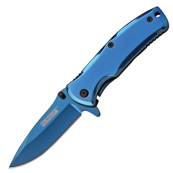 3.5" Closed Blue Titanium Spring Assisted Folding Knife