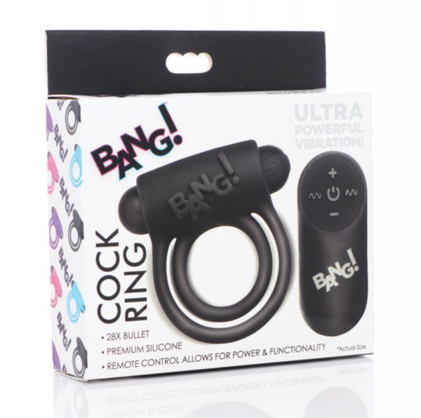 Bang! Vibrating Cock Ring & Bullet w/Remote Control - Black