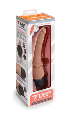 Powercocks 7" Slim Anal Realistic Vibrator - Mocha