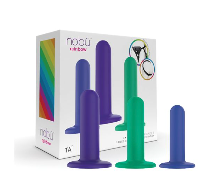 Nobu Tai Silicone Dildo Set w/Adjustable Strap On - 3 Piece Kit Assorted Colors