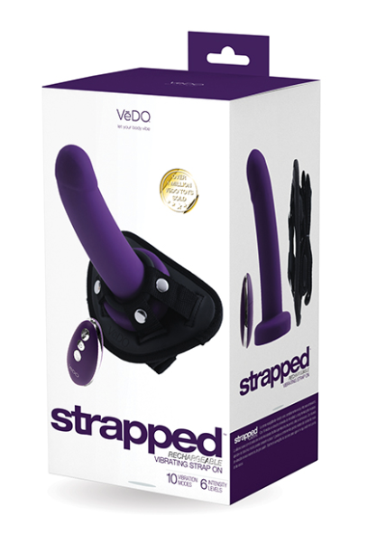 VeDO Strapped Rechargeable Vibrating Strap On - Deep Purple