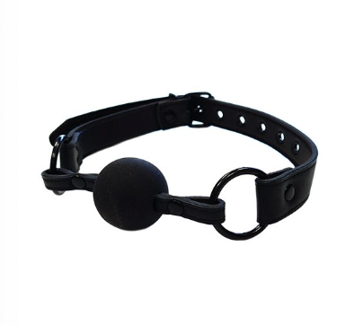 Rouge Leather Ball Gag - Black with Black