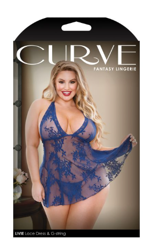 Curve Livie Lace Chemise & G-String Navy 3X/4X