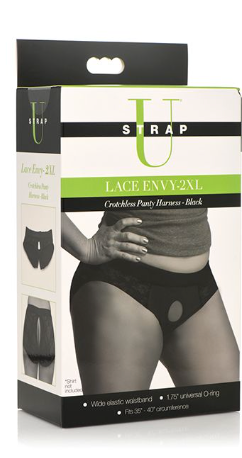 Strap U Lace Envy Crotchless Panty Harness - 2XL Black