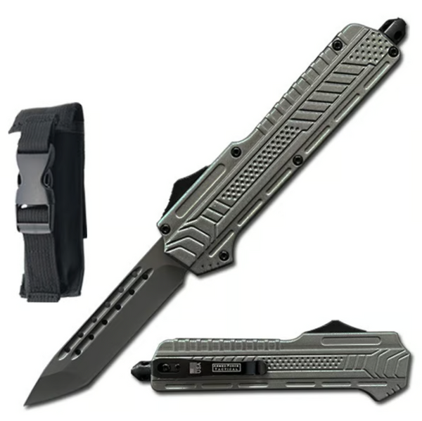 9" Midnight OPS Military OTF Dual Action Automatic Knife Grey Tanto Blade