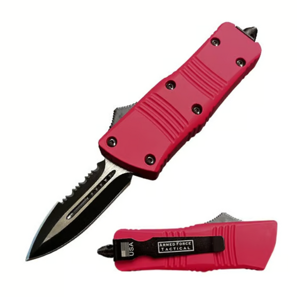 5.5" Hot Pink Mini Automatic OTF Knife Spear Point Blade