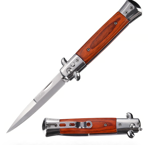 5" Closed Classic Stiletto Automatic SwitchBlade Knife - Pakkawood Handle