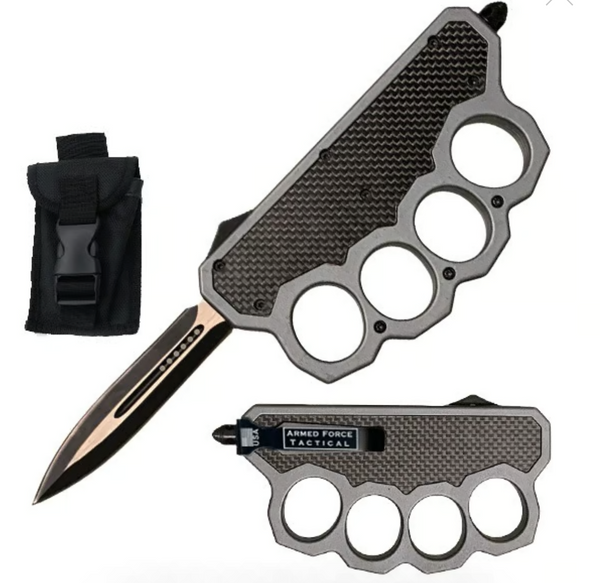 Carbon Fiber Grey Knuckle Out The Front OTF Knife