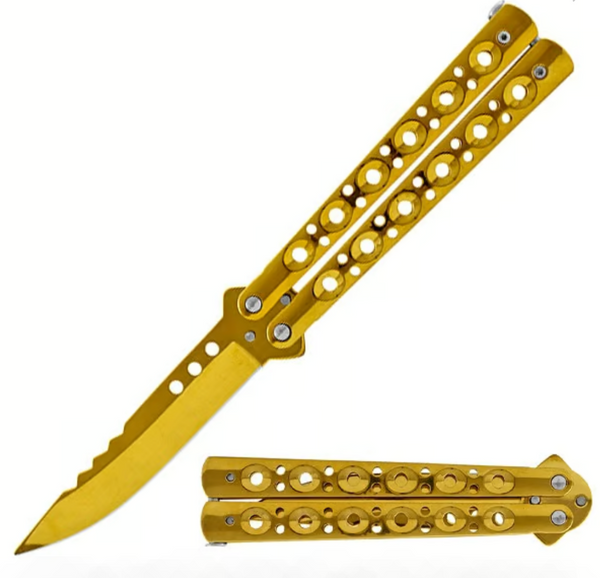 5.25" Closed Length Gold Renegade Balisong Butterfly Flipper Knife