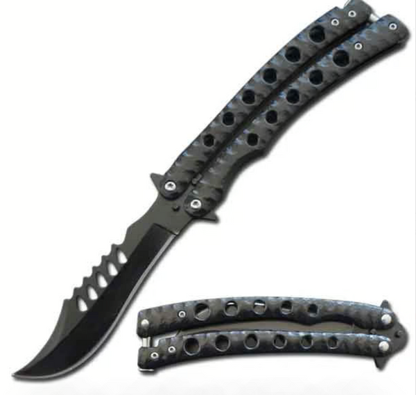 9" The Predator Curved Silver Blade Butterfly Knife