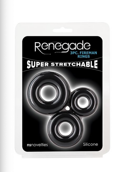 Renegade Fireman Cock Rings - Pack of 3 Black