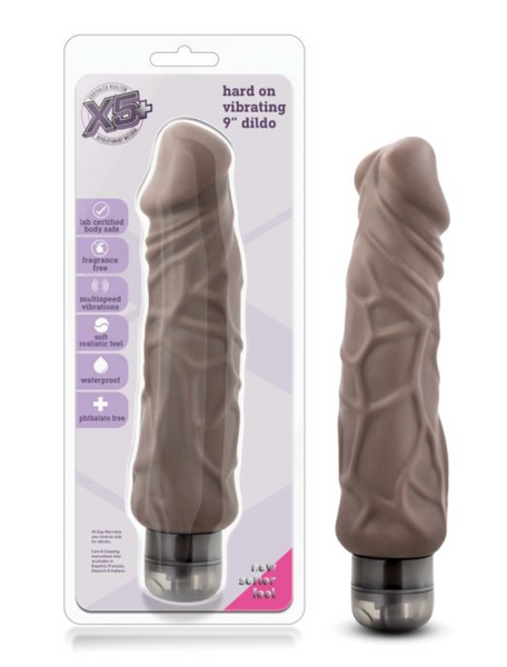 Blush X5 Plus Hard On Vibrating 9" Dildo - Brown