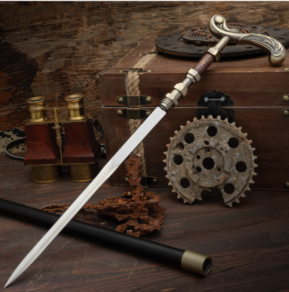Steampunk Swagger Stick Sword Cane - 36 3/4", Satin-Finished Blade