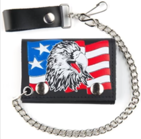 Trifold Leather Wallets w/ Chain - Assorted