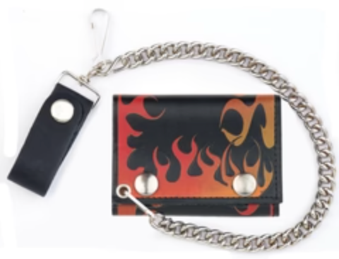 Trifold Leather Wallets w/ Chain - Assorted