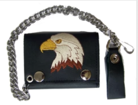 Trifold Leather Wallets w/ Chain - Assorted