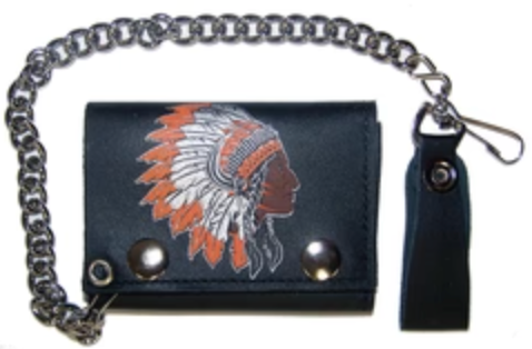 Trifold Leather Wallets w/ Chain - Assorted