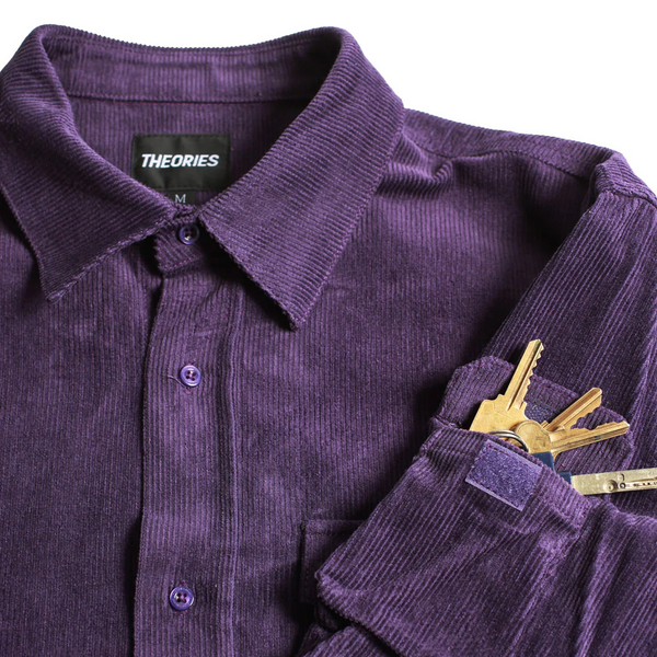Theories Corduroy - Winston Utility Button Up Shirt - Eggplant Purple