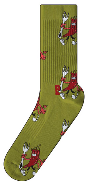 Psockadelic - Hot Hell Crew Socks - Olive/Red
