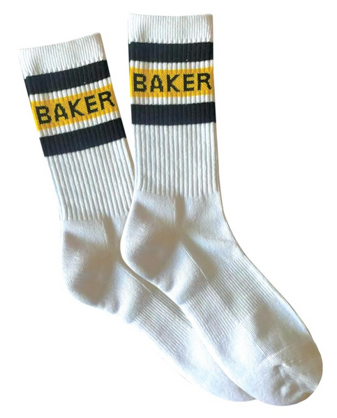 Baker Skateboards - Yellow Stripe Socks - White