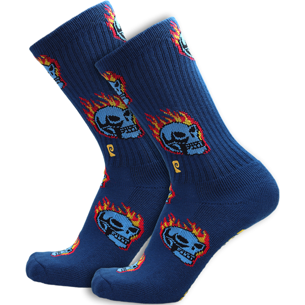 Psockadelic - Burning Skull Crew Socks - Blue