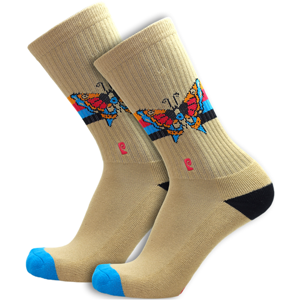 Psockadelic - Butterfly Crew Socks - Tan